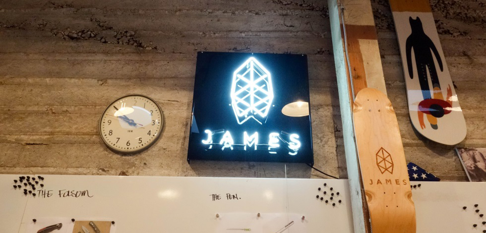 The James Brand neon sign in HQ