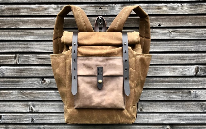 Meanwhile Field Tan Wax Canvas Backpack with Liberty of London Lining