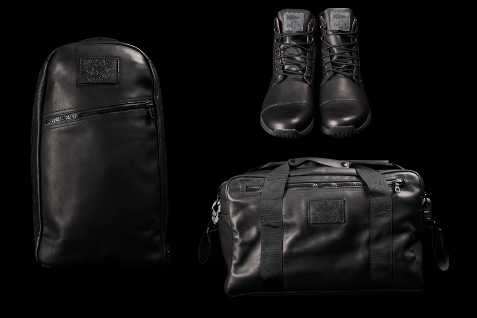 GRXC3 COLLECTION - ALL BLACK LEATHER BAGS ON BLACK BACKGROUND
